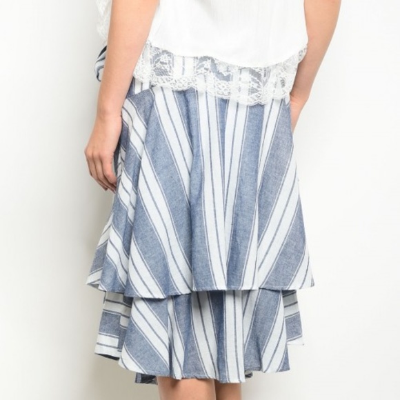 NAVY WHITE STRIPES SKIRT - Picture 3 of 3